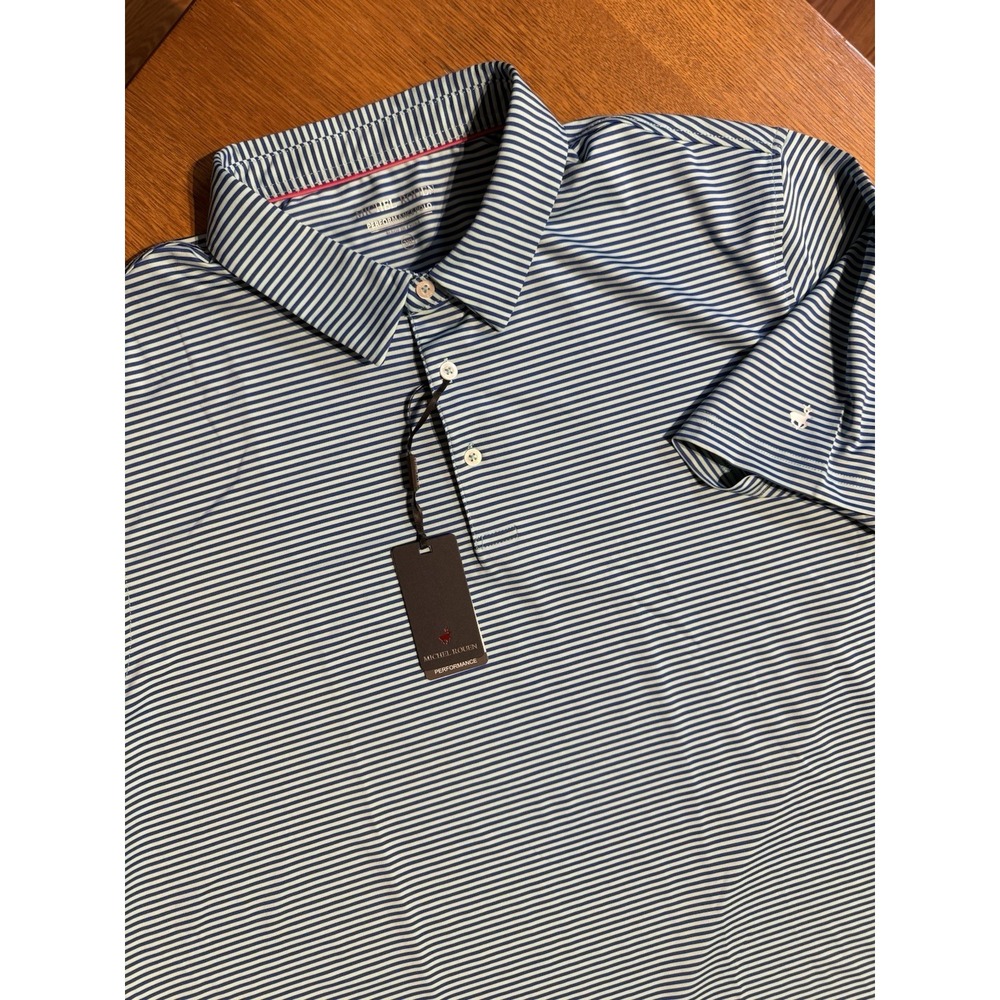 Michael Rouen Polo Shirt Mens 2XL Blue 2-tone‎ Striped Performance Golf Dry Fit